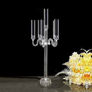 High Quality Wholesale Acrylic Candelabra Candlestick with Clear Candle Holder 5 Arms Wedding Centerpiece Christmas Decorations