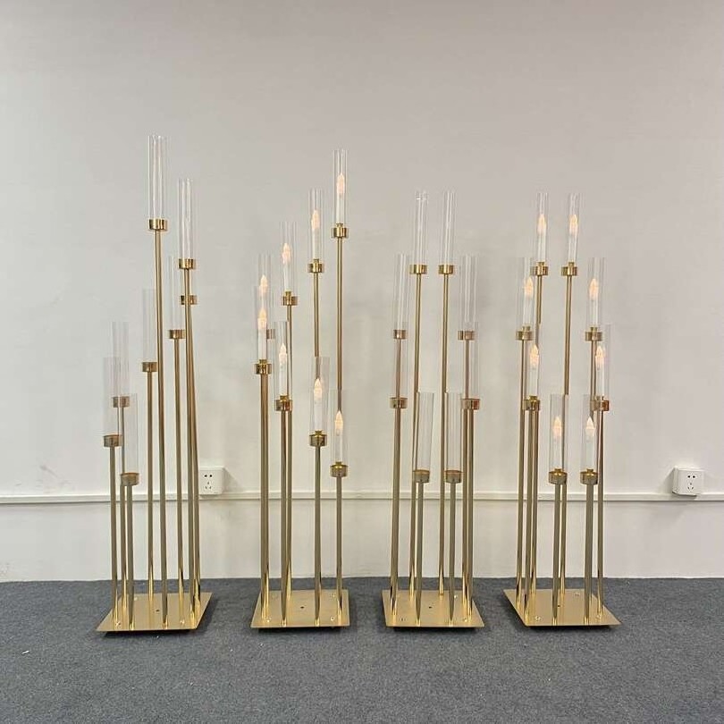 wholesale Luxury metal gold candle stick holder decorative 8 arms tall candelabra for wedding table centerpieces