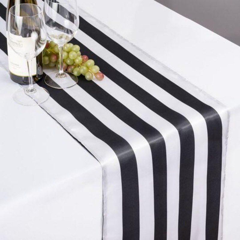 newest Dining Black/White Vertical Stripes Satin Table Runner table cloth  For Wedding