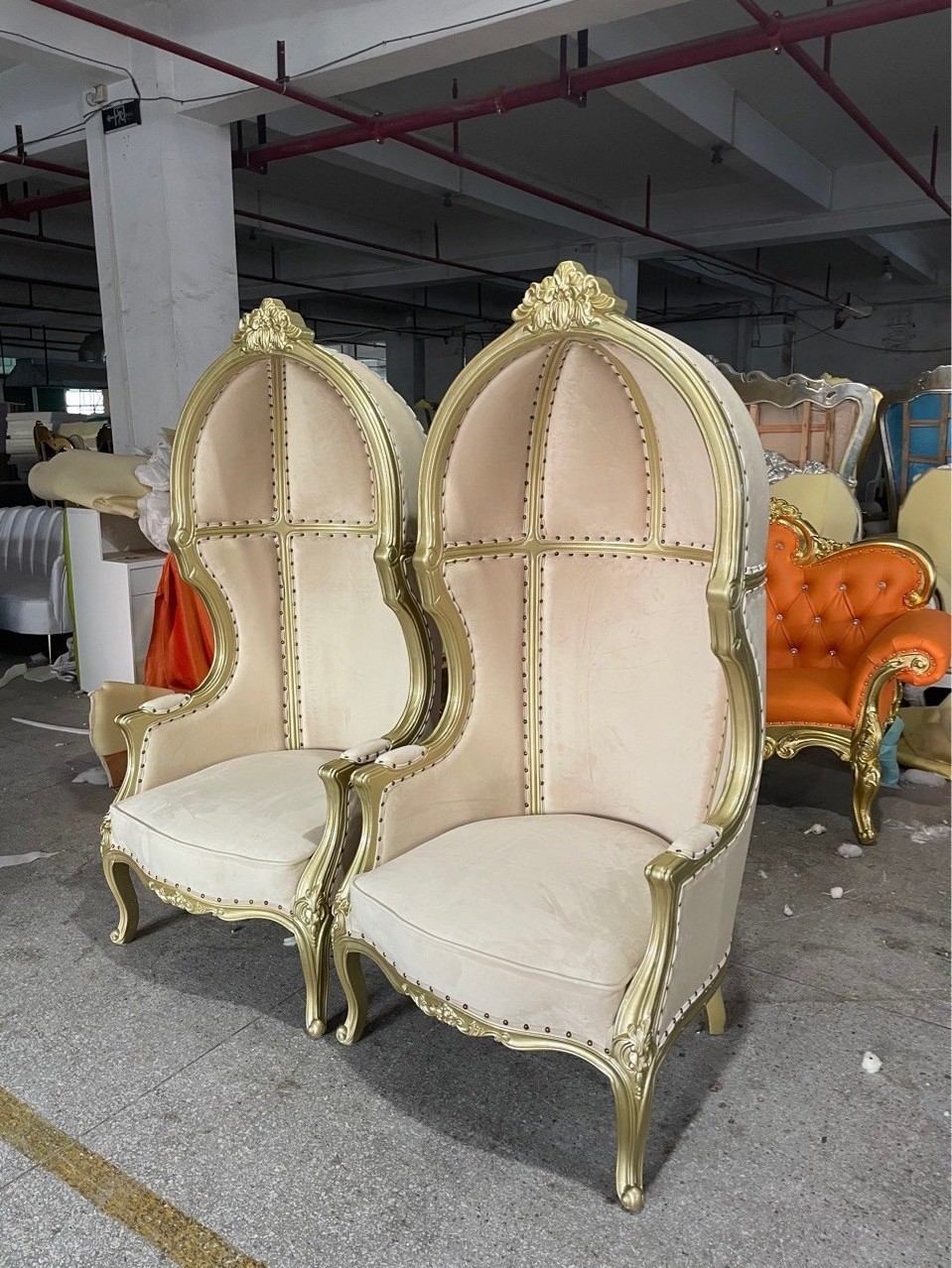 New Style Luxury Modern Chaise Mariage Banquet Chairs Bird Cage Wedding Leather Dining Chair for Event Metal Carton Packing