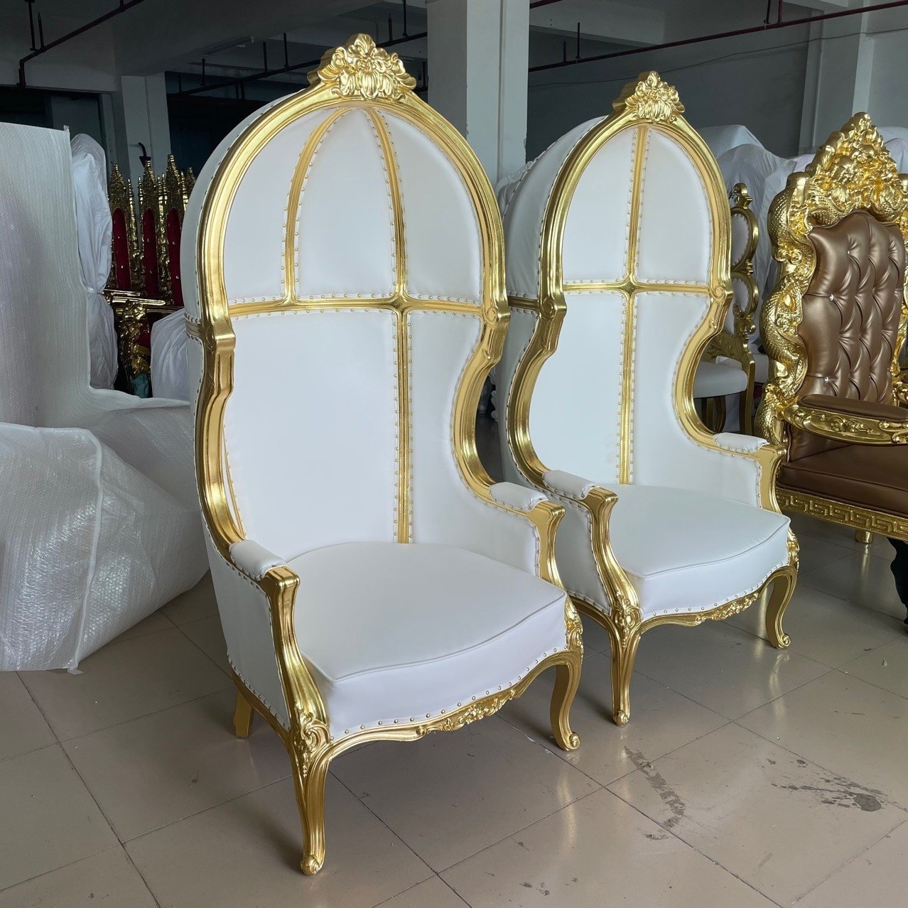 New Style Luxury Modern Chaise Mariage Banquet Chairs Bird Cage Wedding Leather Dining Chair for Event Metal Carton Packing