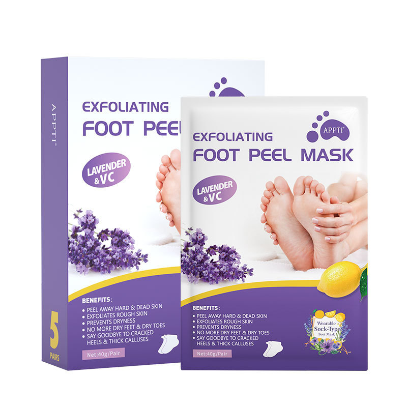 Private Label APPTI Lavender Removal Calluses Crack Heel Exfoliating Sock Foot Masking Peel For Pedicure Feet Spa Peel Foot Mask