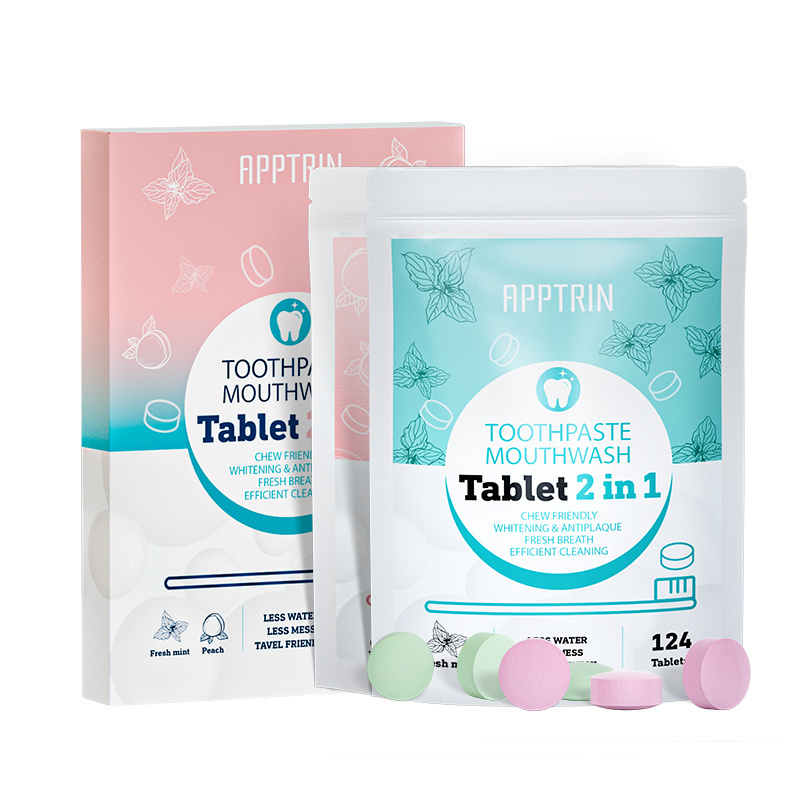 APPTRIN Toothpaste in Tablet Private Label Oral Care Eco Friendly Fluoride Free Whitening Chewable Mouthwash Toothpaste Tablets