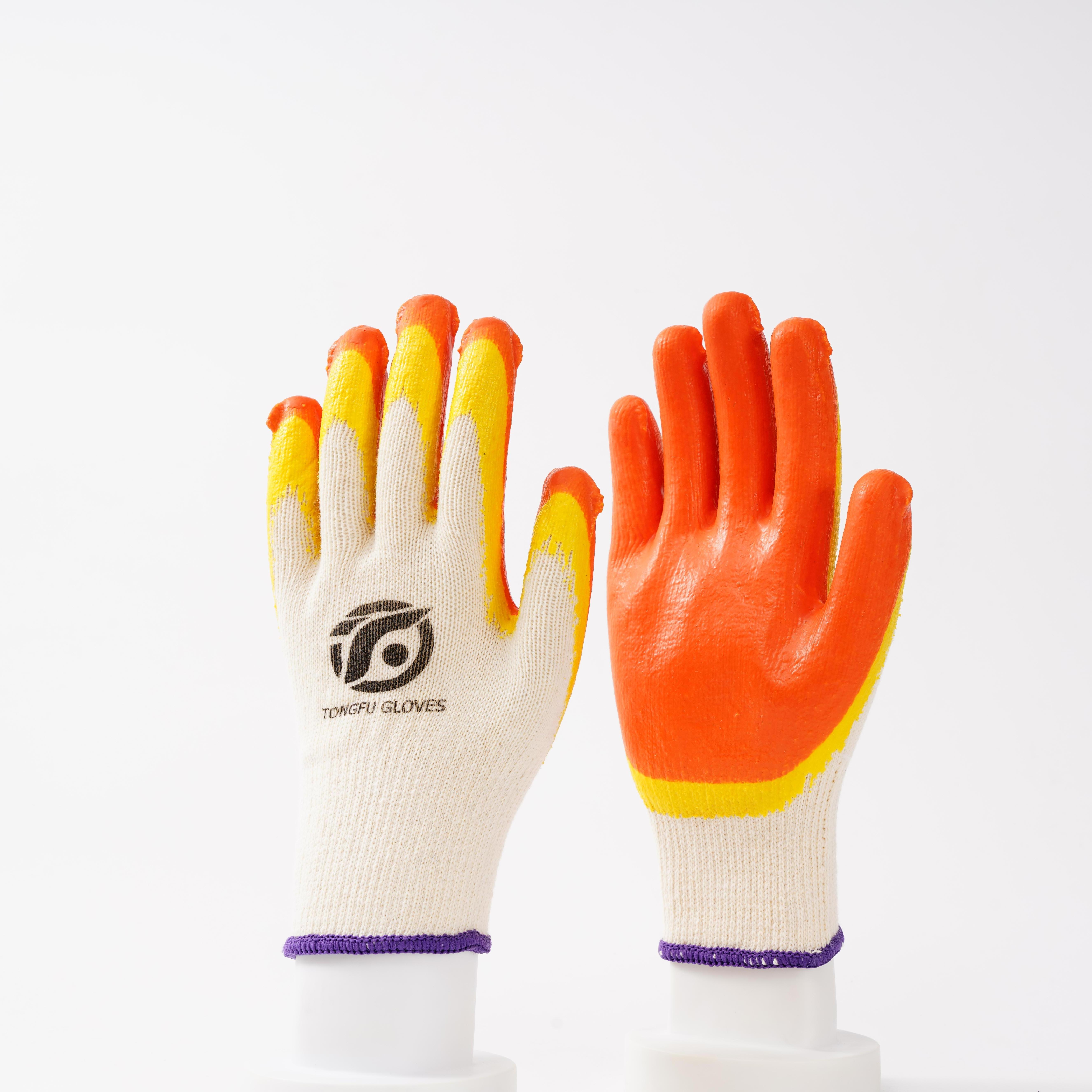 10 gauge new style cotton knitted orange cheap latex palm dipped grip work glove for construction