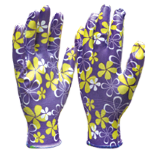 women printing flower colorful Coated white Nitrile Gloves cheap garden nitrile Gloves 32g farm work safety nitrile gloves