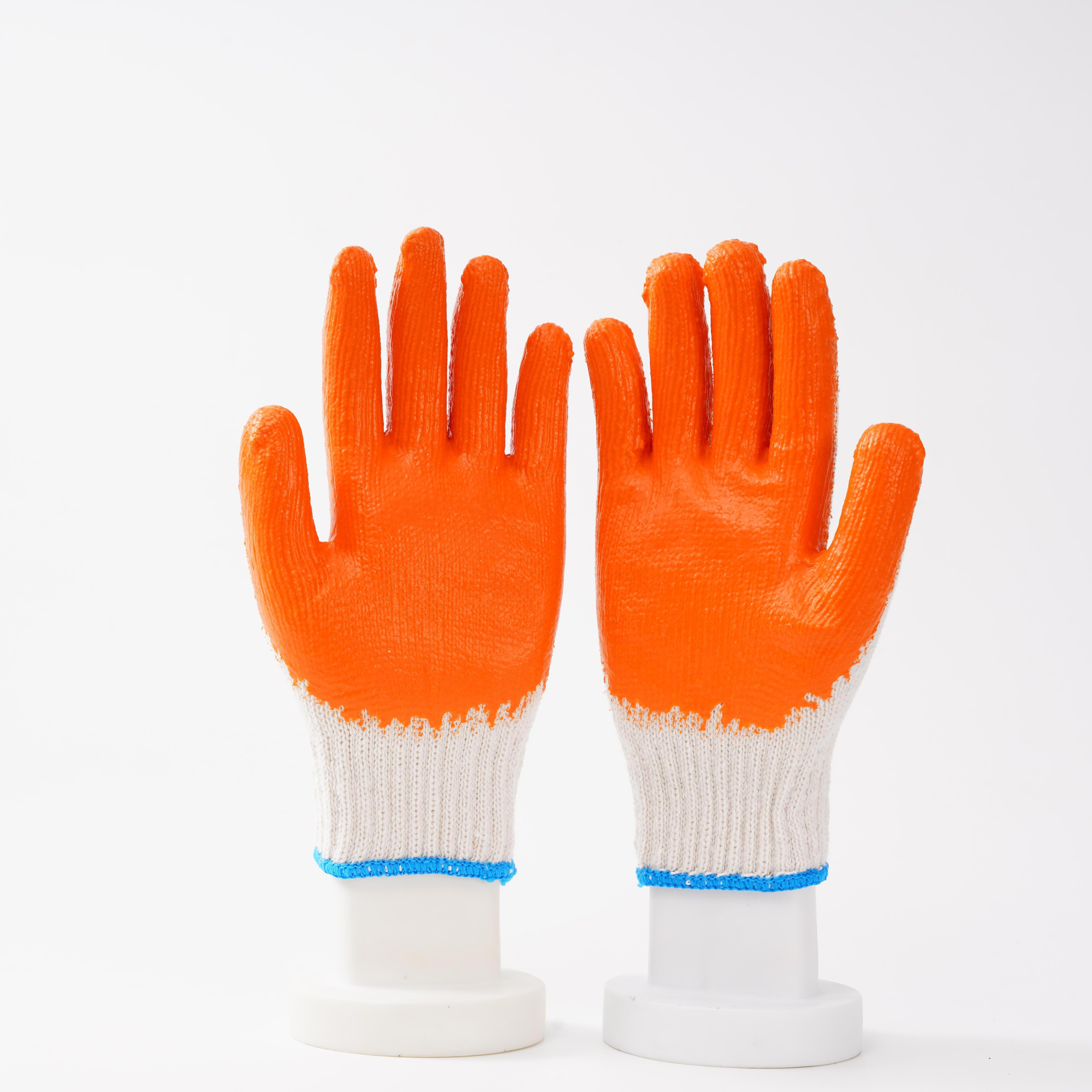 10 gauge new style cotton knitted orange cheap latex palm dipped grip work glove for construction