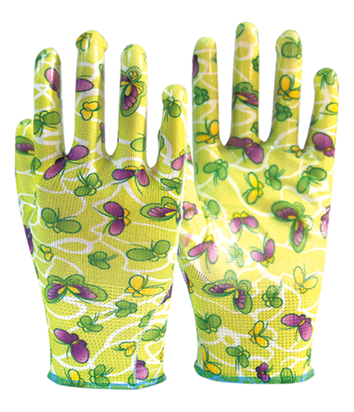 women printing flower colorful Coated white Nitrile Gloves cheap garden nitrile Gloves 32g farm work safety nitrile gloves