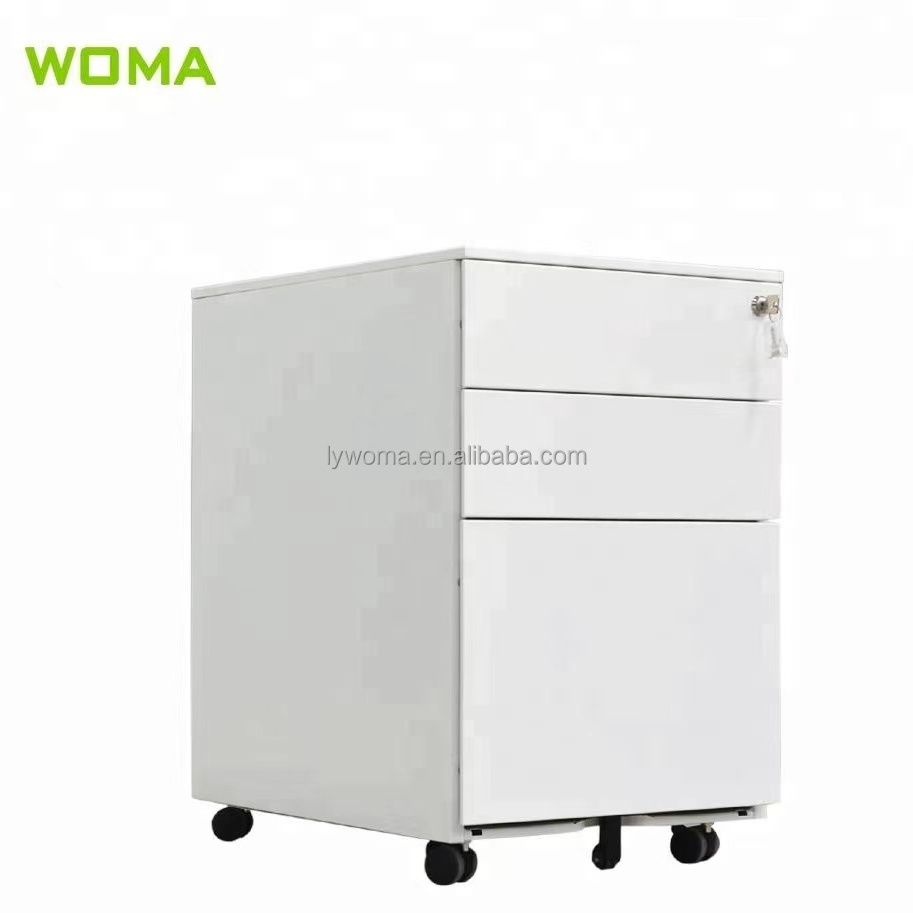 3 Drawers Mobile File Cabinet  Steel Mobile Pedestal Cabinet With Central Point Lock