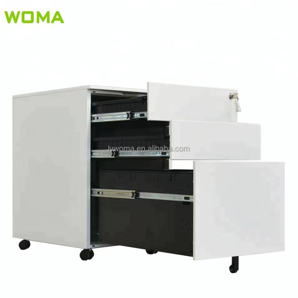 3 Drawers Mobile File Cabinet  Steel Mobile Pedestal Cabinet With Central Point Lock