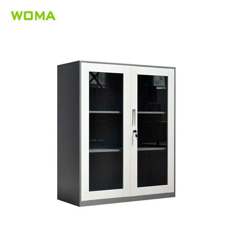 Cheap lockable glass doors half height small low metal file storage cabinets,mini cupboard