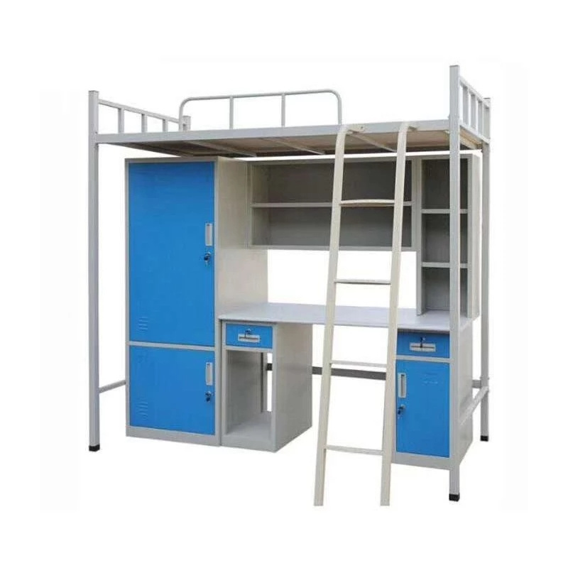 Steel Students School Dormitory Loft Bunk Bed With Clothes Locker and Study Desk