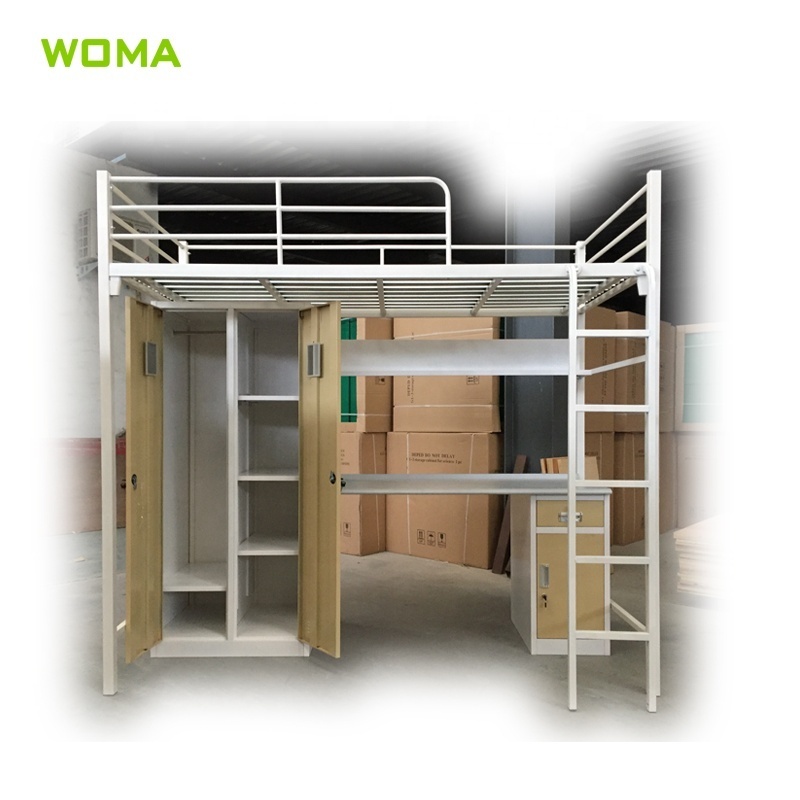 School Dormitory Furniture Student Metal Single Comfortable Dormitory Structure-strong Bunk Bed with Desk and Locker