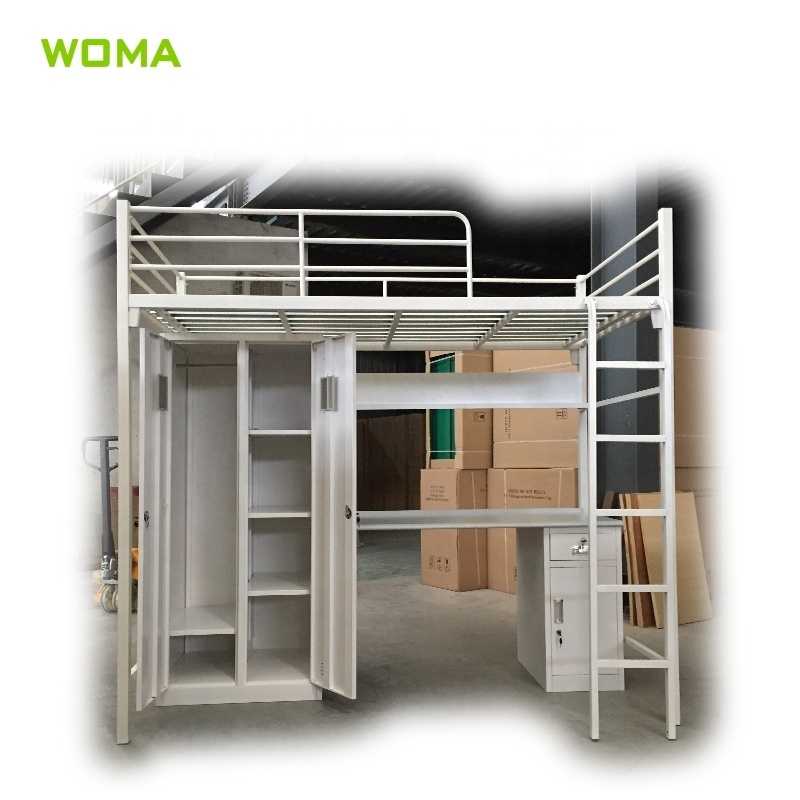 School Dormitory Furniture Student Metal Single Comfortable Dormitory Structure-strong Bunk Bed with Desk and Locker