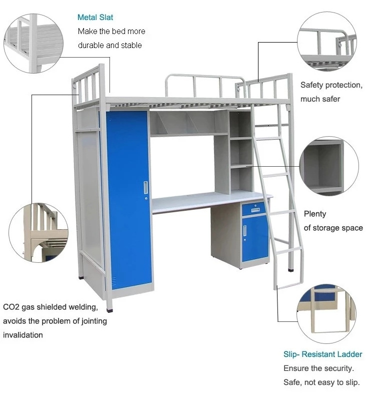 School Dormitory Furniture Student Metal Single Comfortable Dormitory Structure-strong Bunk Bed with Desk and Locker