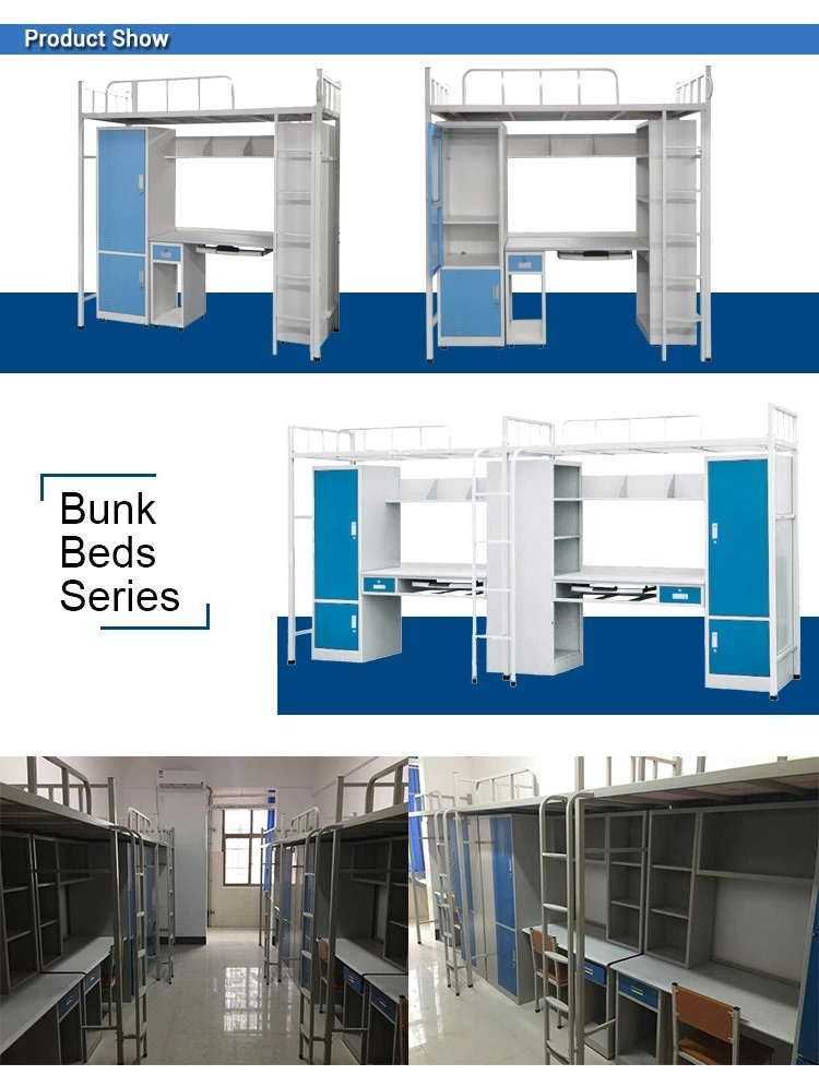 School Dormitory Furniture Student Metal Single Comfortable Dormitory Structure-strong Bunk Bed with Desk and Locker