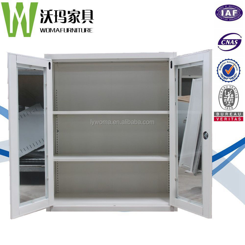 Cheap lockable glass doors half height small low metal file storage cabinets,mini cupboard