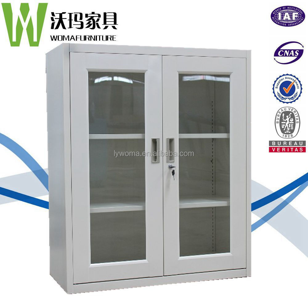 Cheap lockable glass doors half height small low metal file storage cabinets,mini cupboard