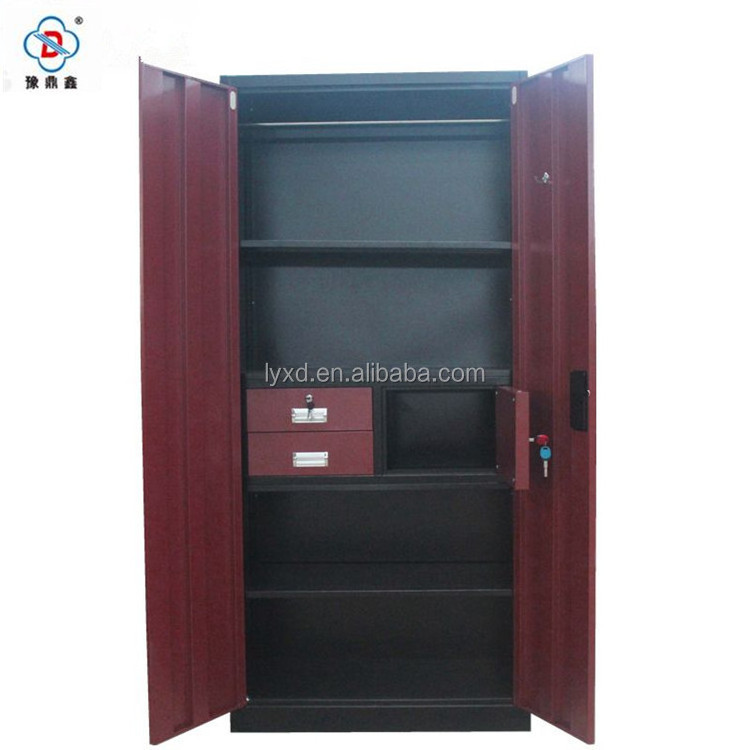 High quality 2 door metal bedroom clothing dressing wardrobe with mirror