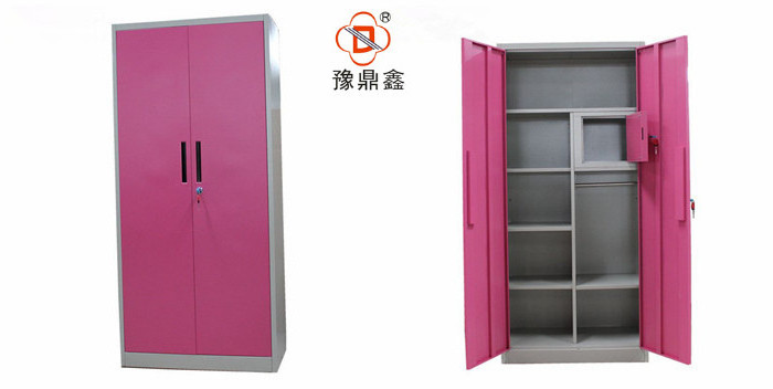 pink color  bedroom changing room storage 2 door clothes wardrobe locker