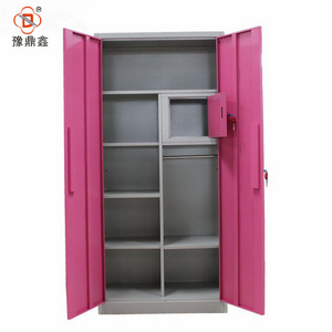 pink color  bedroom changing room storage 2 door clothes wardrobe locker