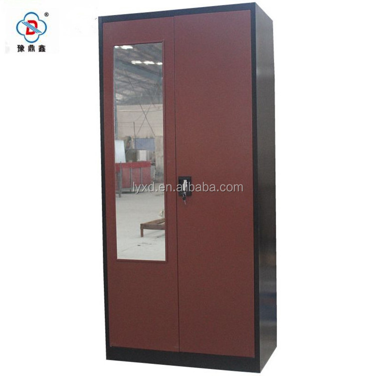 High quality 2 door metal bedroom clothing dressing wardrobe with mirror