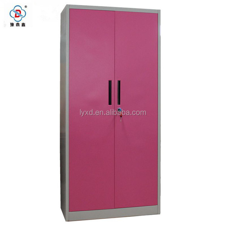 High quality 2 door metal bedroom clothing dressing wardrobe with mirror