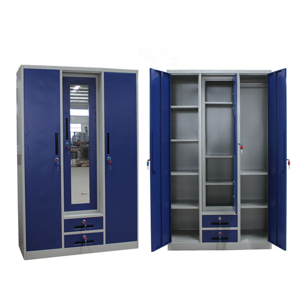 Heavy duty high quality steel clothes wardrobe 3 door room almirah designs