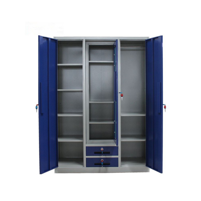 Heavy duty high quality steel clothes wardrobe 3 door room almirah designs