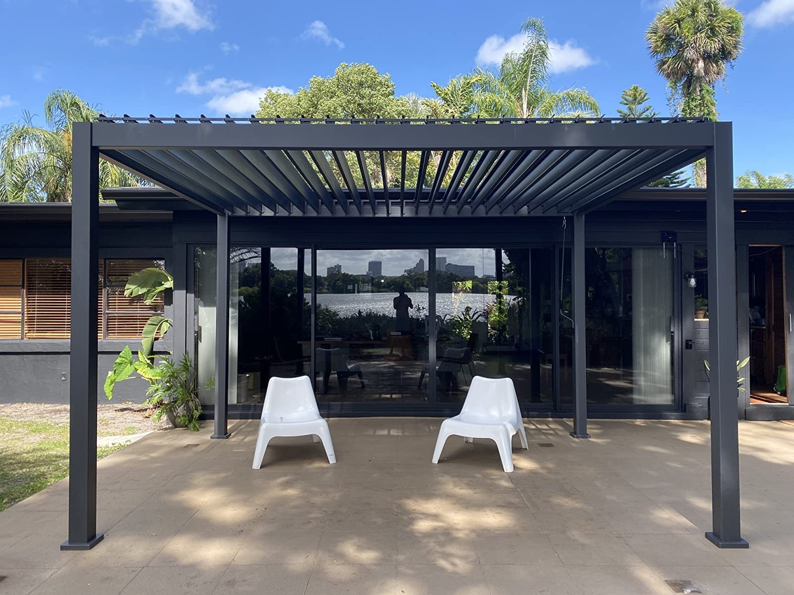 Outdoor Louvered Pergola 10' x 13' Aluminum Outdoor Deck Garden Patio Gazebo with Adjustable Roof