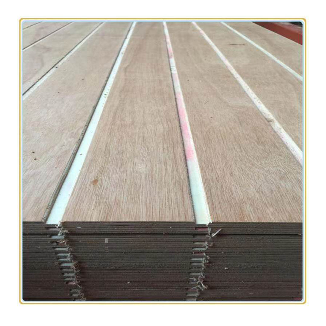 12/16/18mm Thickness Grooved/Slotted Natural Veneer Plywood for Indoor Floor/ Decoration/ Furniture