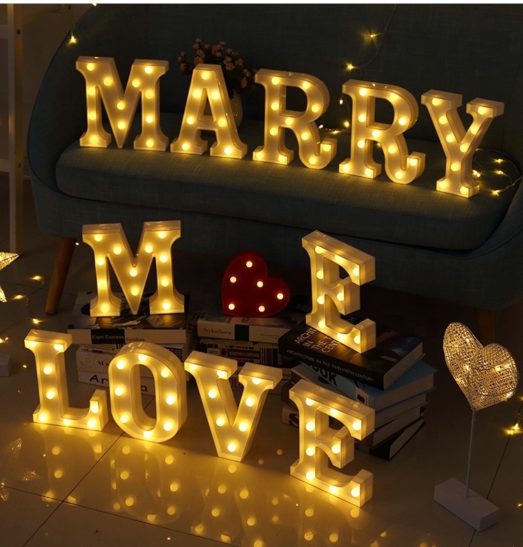 Customized marry me light up letters decorations 26 English Alphabet wedding decoration light numbers