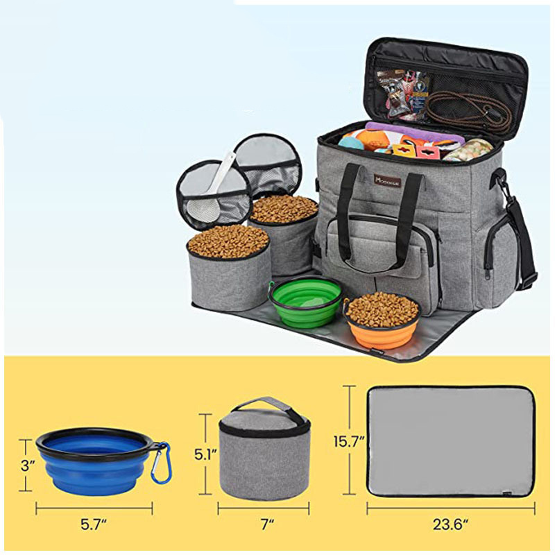 Multifunctional Dog Travel Bag Set  Pet Travel Bag Organizer Include Pet Bowl Food Storage Containers For A Weekend Away