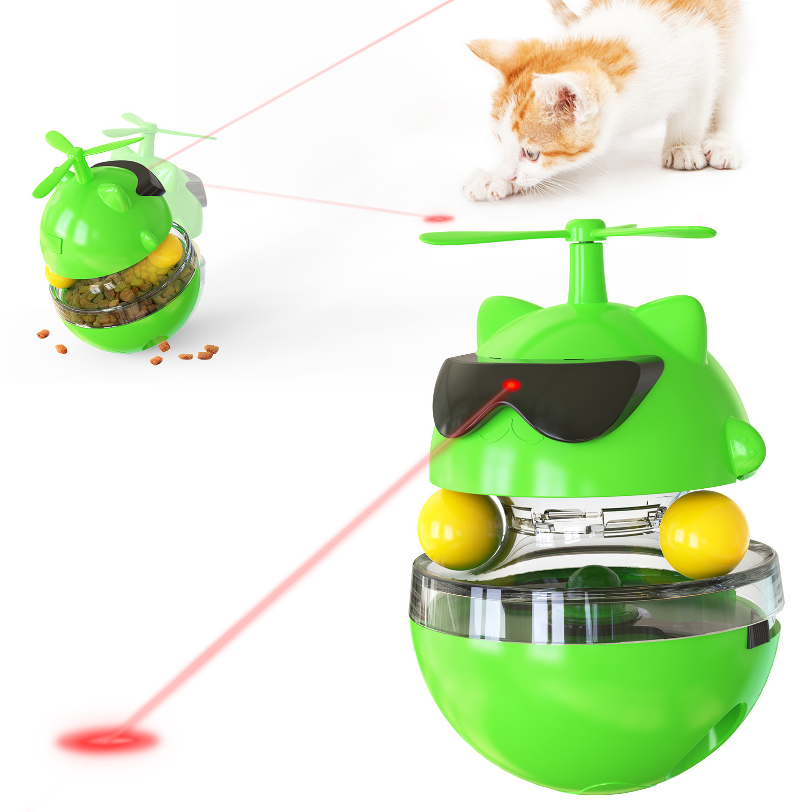 Cat shaped movable with wheels laser pet toy light food dispensing toy for cat