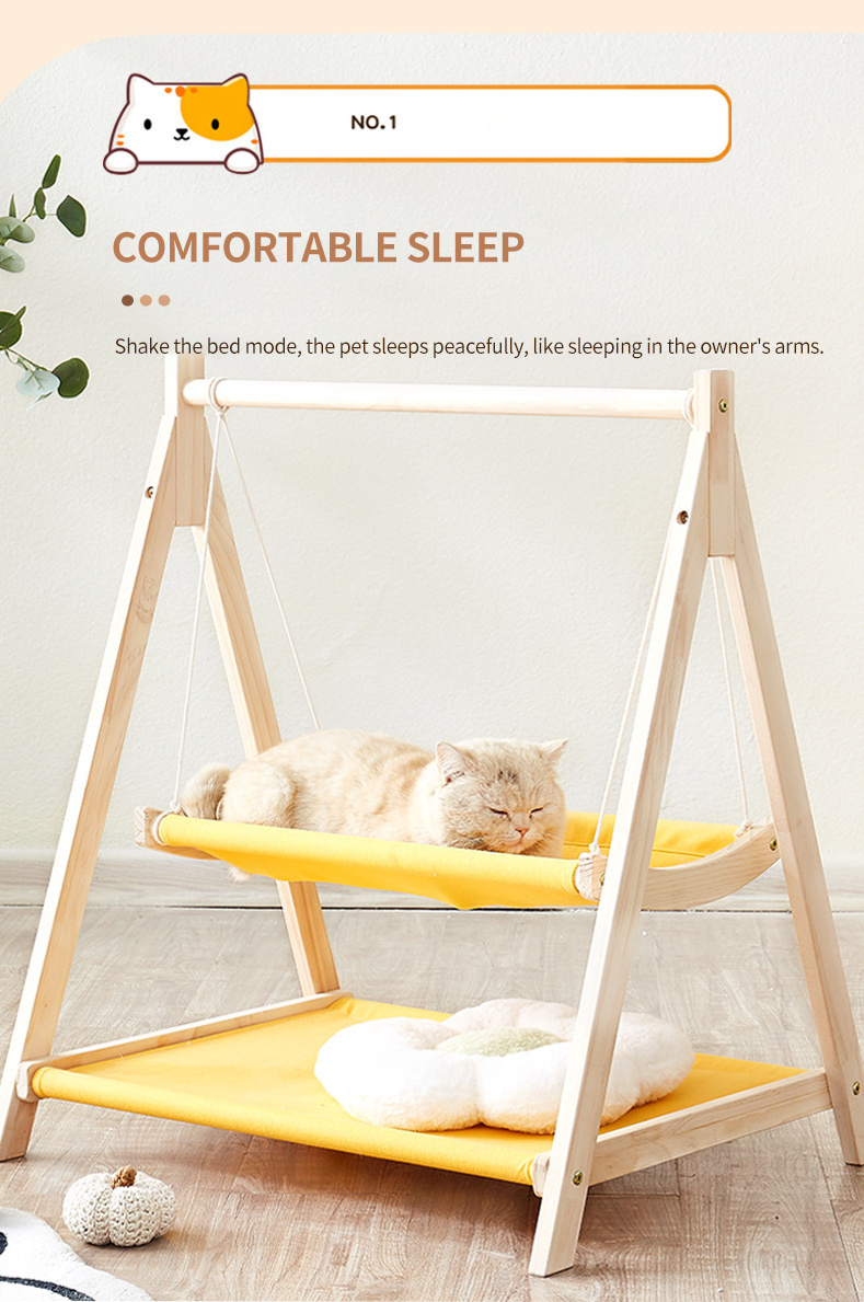 Wholesale New Products pet cat hammock wooden All Seasons cat bed Hanging bunk bed washable cat litter the swing