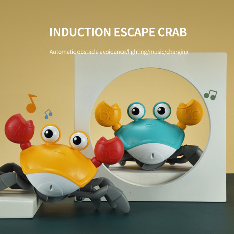 Usb Charging Baby Crawling Crab Toy With Light Up Music Automatic Sensory Induction Walking Pet Toy Electric Runaway Crab