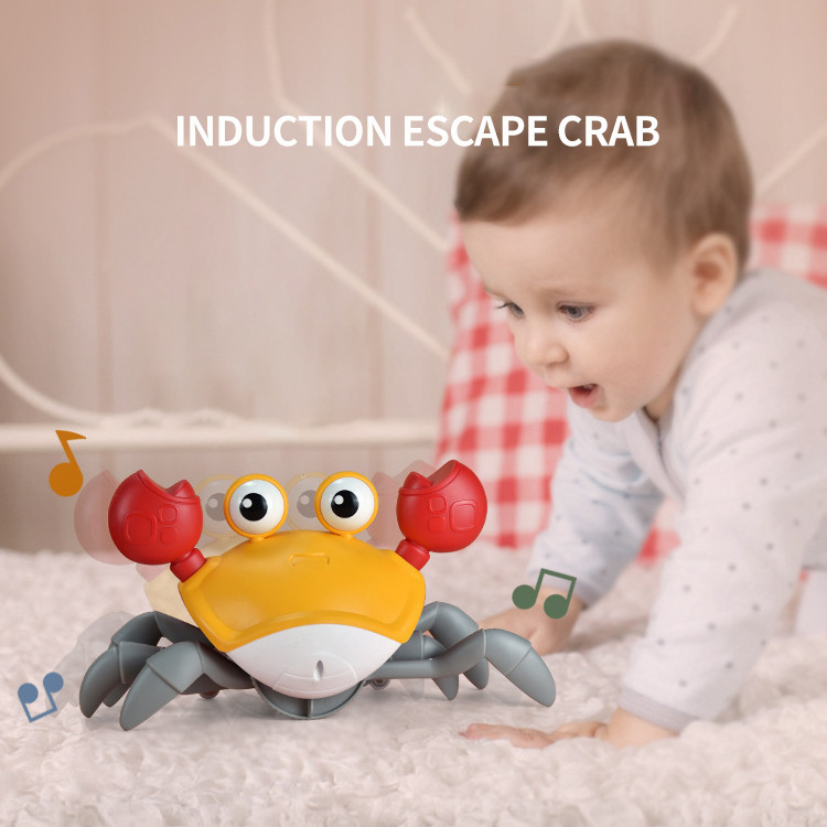 Usb Charging Baby Crawling Crab Toy With Light Up Music Automatic Sensory Induction Walking Pet Toy Electric Runaway Crab