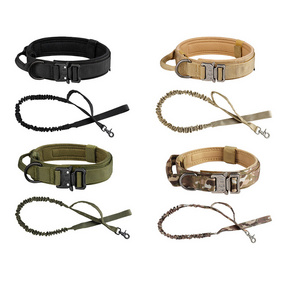 Pet Rope Custom Adjustable Camouflage Canvas Duty Nylon Metal Buckle Dog Collar and Leash Set Tactical Pet Collar