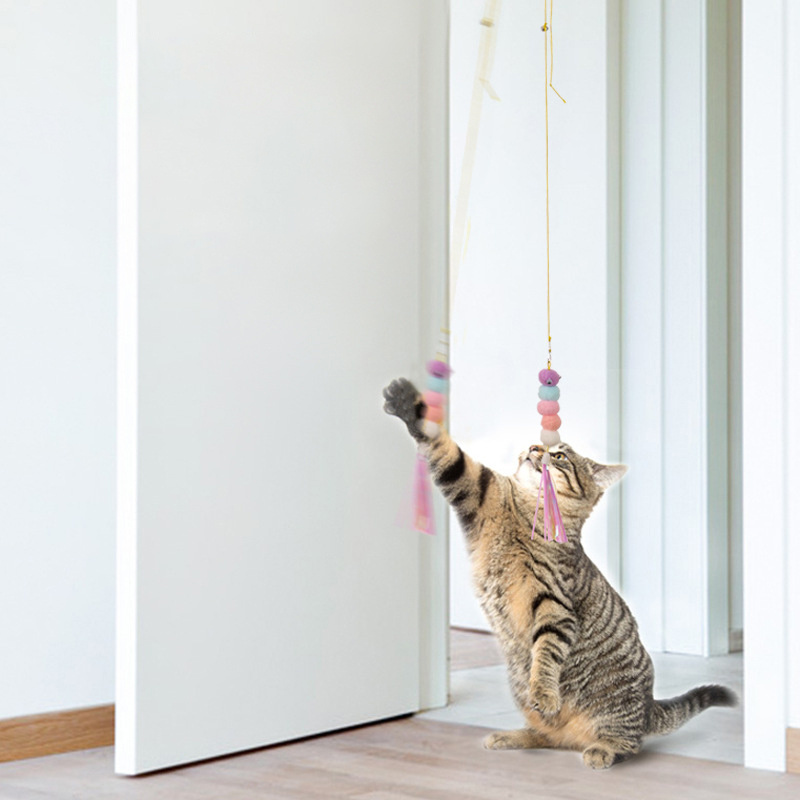 Retractable Teaser Cat Toy Pet Interactive Hangable on Door Toys with Suction Cup Cat stick toy