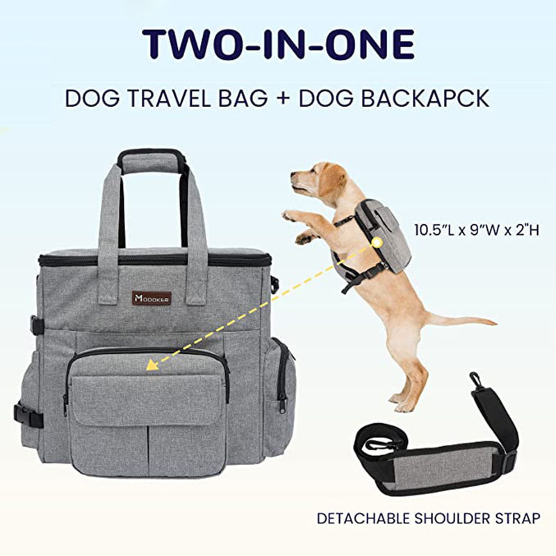 Multifunctional Dog Travel Bag Set  Pet Travel Bag Organizer Include Pet Bowl Food Storage Containers For A Weekend Away