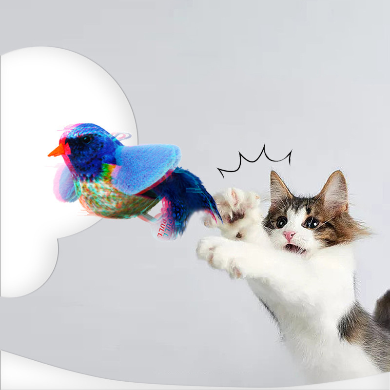 New cat-teasing artifact Polyester Bird With Feather Tail Battery Interactive Cat Toy Simulated birdsong Pet Interactive Toys