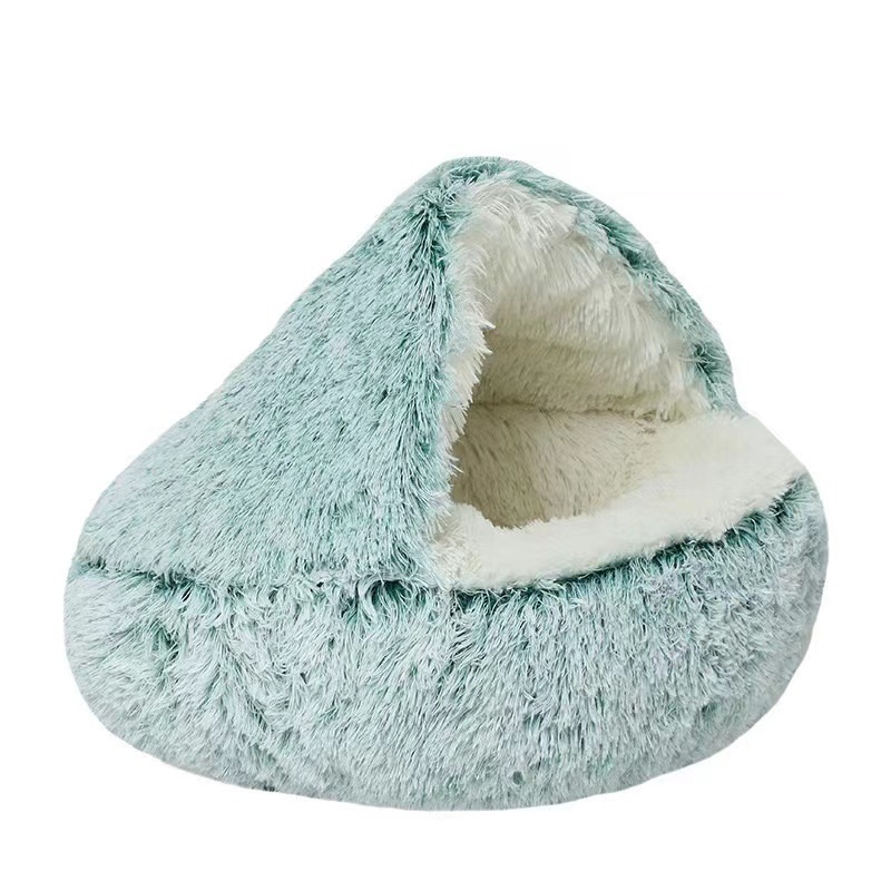 Winter Warm Long Plush Fluffy Hooded Dog Cat Donut Bed Cave Soothing Pet Beds Washable Doughnut Hut Bed