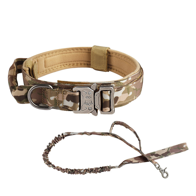 Pet Rope Custom Adjustable Camouflage Canvas Duty Nylon Metal Buckle Dog Collar and Leash Set Tactical Pet Collar