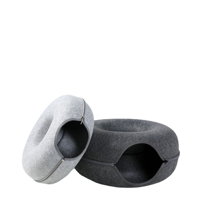 Explosive New Products Nest Round Donut Pet Bed For Cat Small Dog Large Indoor  Cat Paws Grinding Pets Round Felt Tunnel Nest