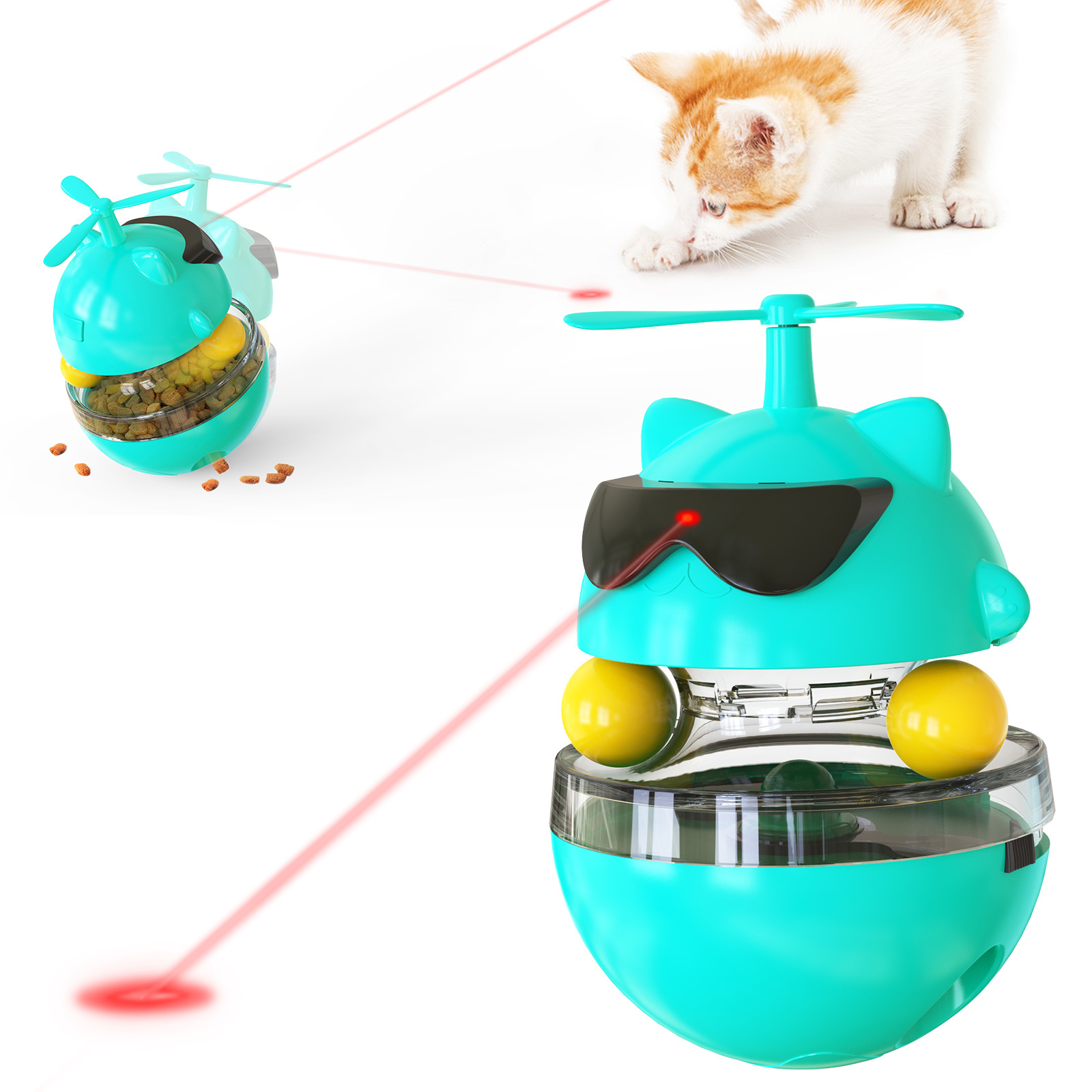 Cat shaped movable with wheels laser pet toy light food dispensing toy for cat