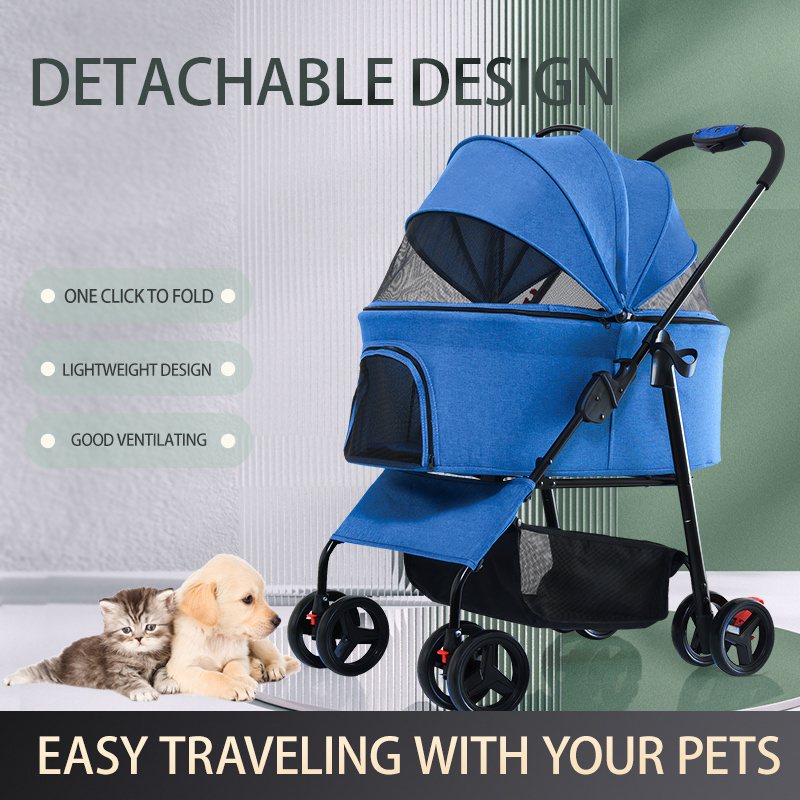 Luxury Folding Detachable Outdoor Pet Pram Small Dog And Cat Travel Trolley Four Wheeled Pet Stroller Dog Show Trolley