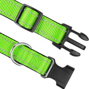 Wholesale Reflective Adjustable Pet Dog Collar with Breakaway buckle Breathable Nylon soft Pet Collar