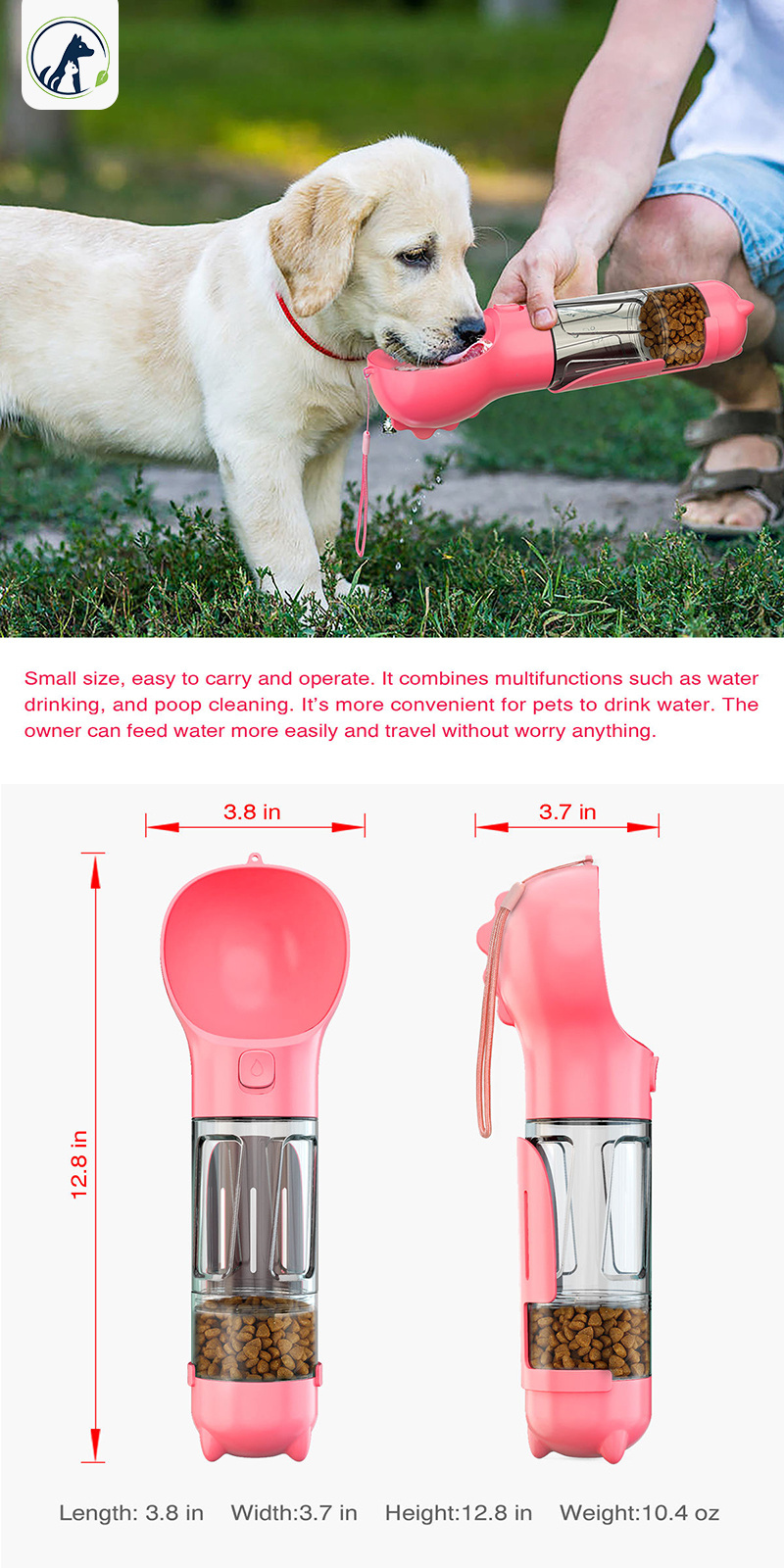 Multifunction 3 in 1 Pet Feeder Portable Dog Water Bottle with Poop Bags for Dog Outdoor Travel