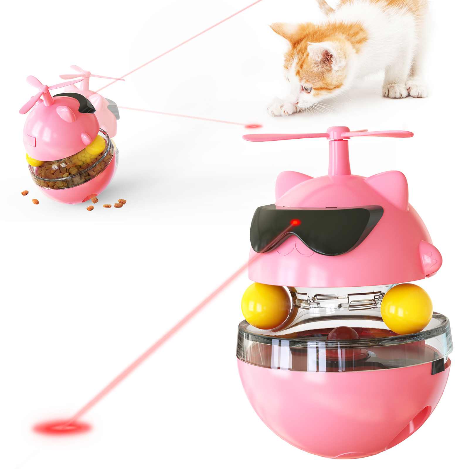 Cat shaped movable with wheels laser pet toy light food dispensing toy for cat