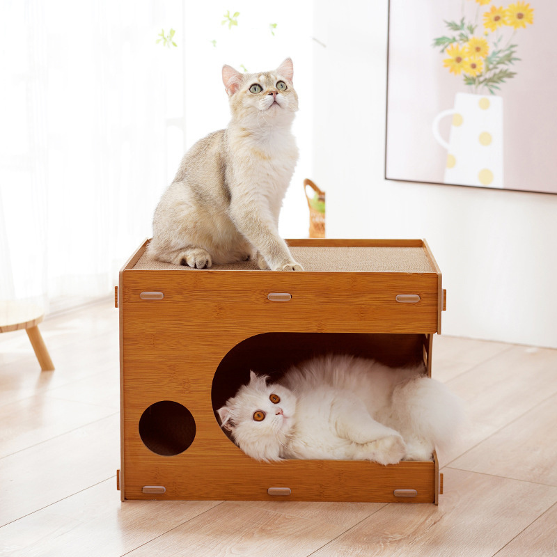 High Quality Cat Nest Toy Scratching House Handmade Solid Wood Detachable Cat Bed  Indoor Playing Sleeping Cave Cat House