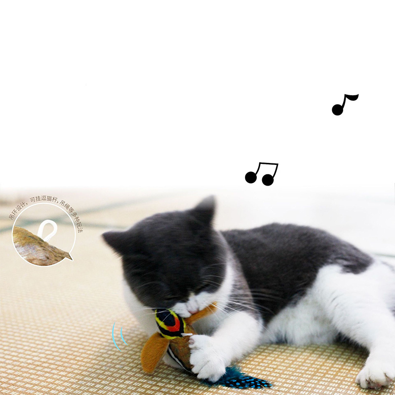 New cat-teasing artifact Polyester Bird With Feather Tail Battery Interactive Cat Toy Simulated birdsong Pet Interactive Toys